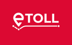 Na czerwonym tle białe logo e-TOLL (źródło: MF)
