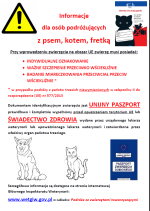 plakat: informacja dla podróżujących, którym towarzyszą zwierzęta domowe (źródło IAS Wrocław)